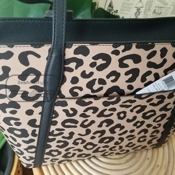 Kate Spade NWT Black Cara Leopard Animal Print Large Leather Tote Shoulder Bag - Picture 13 of 13